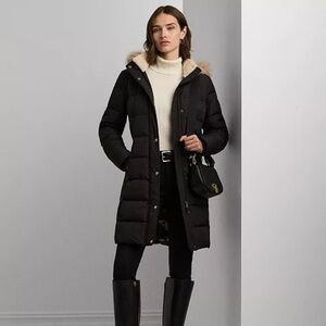 Ralph Lauren Black Puffer Coat with Cream Fur
